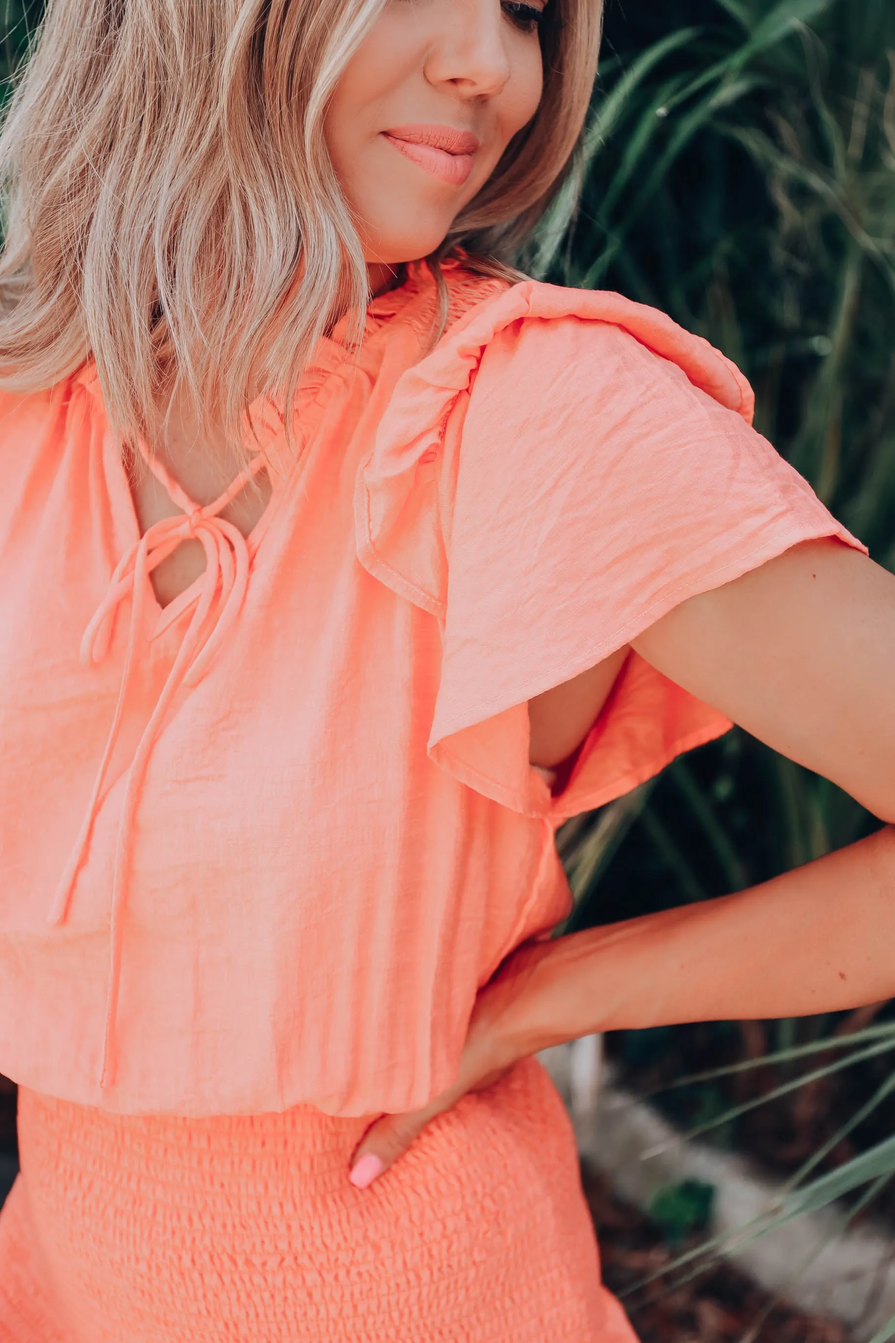 Salta Smocked Waist Mini Dress - Coral