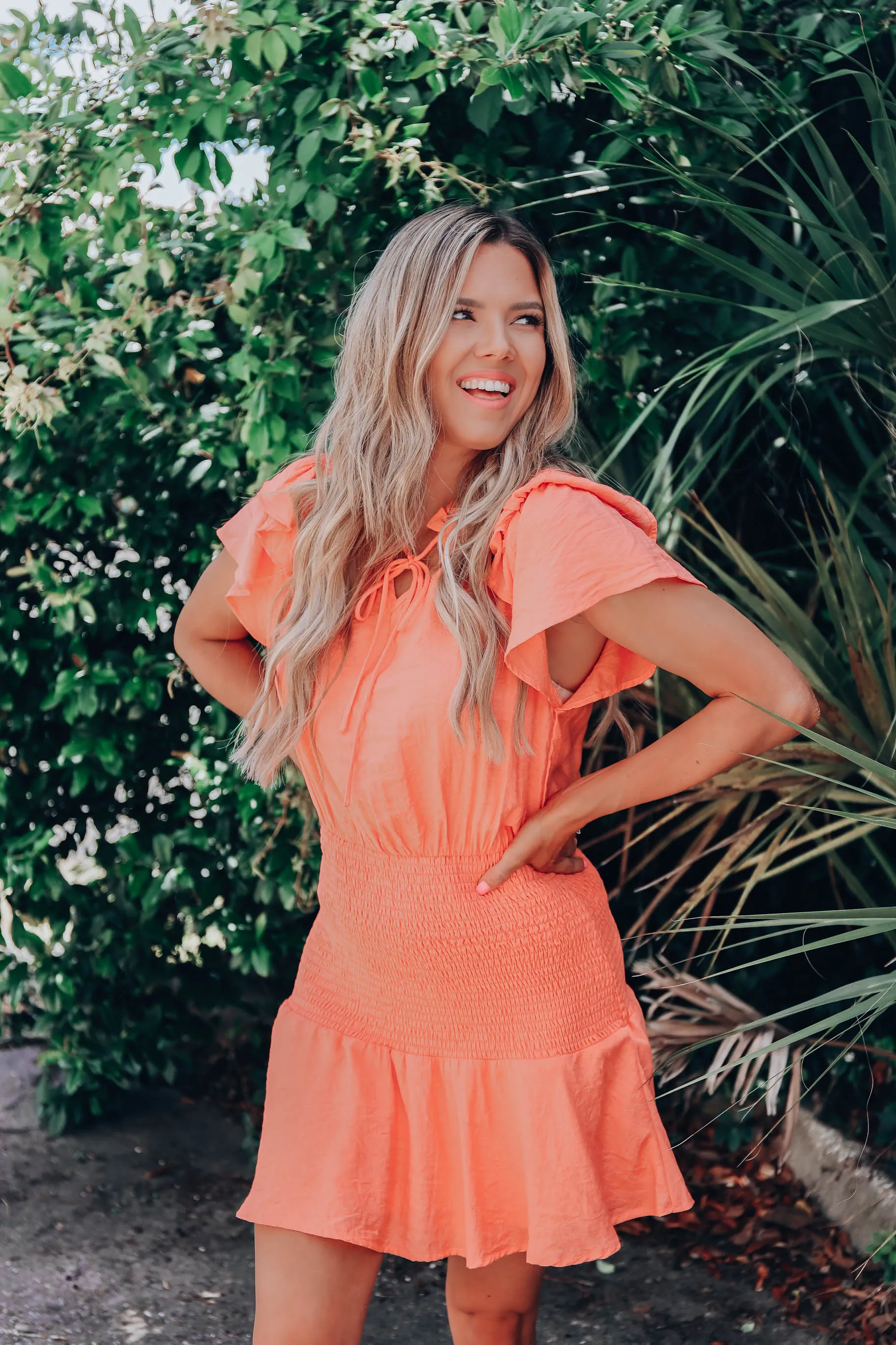 Salta Smocked Waist Mini Dress - Coral