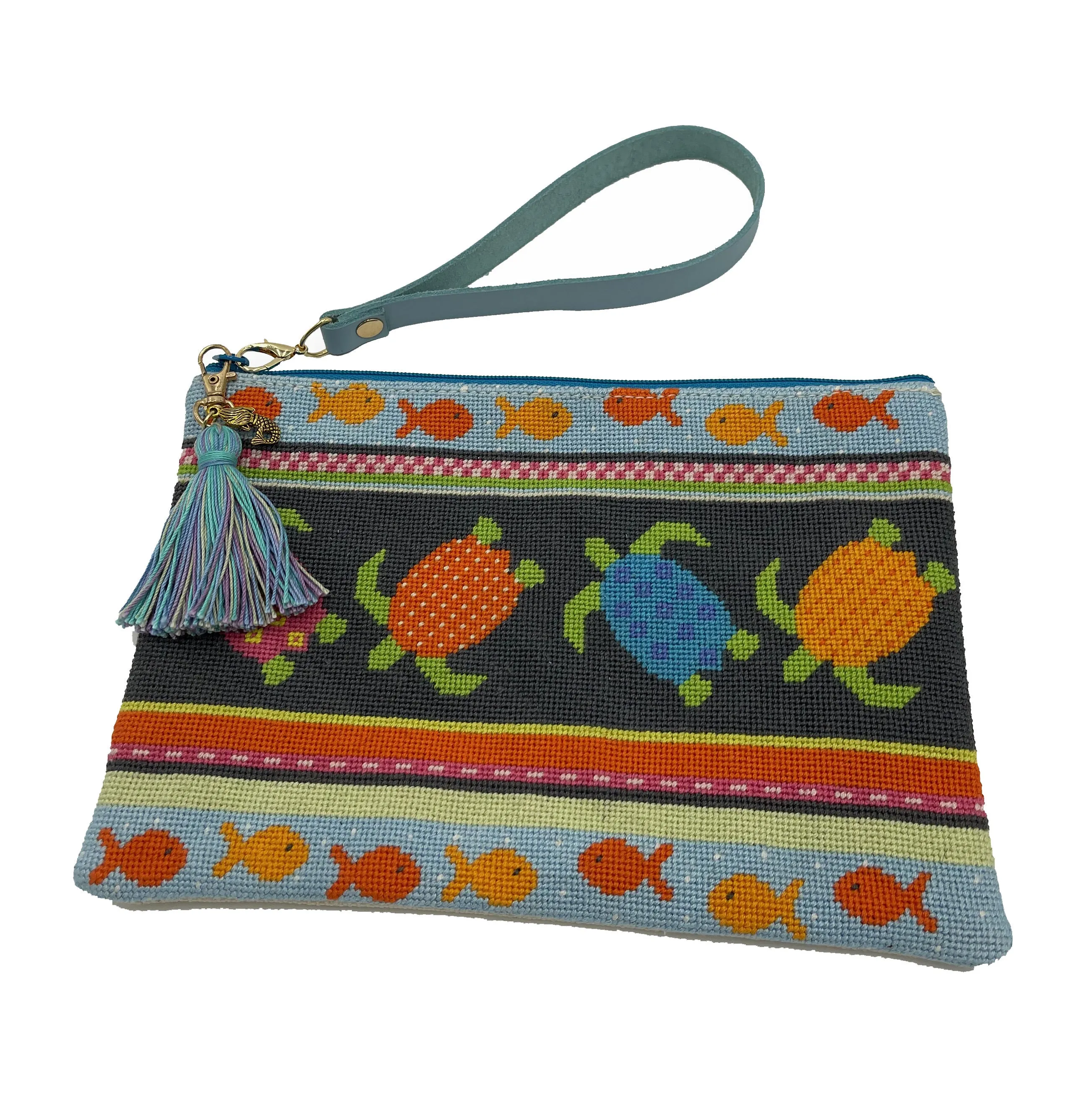 Sea Turtle Hand-stitched Needlepoint Clutch