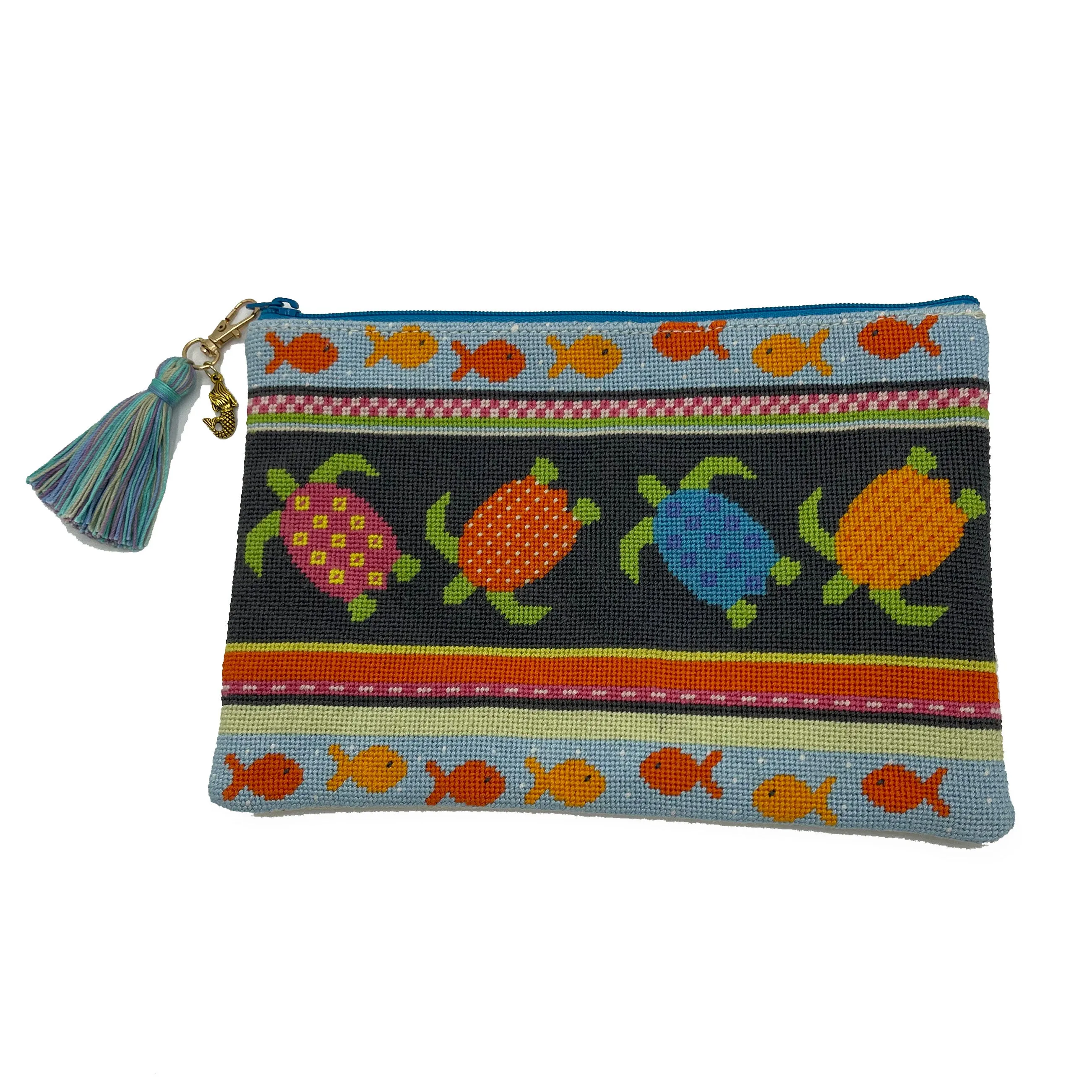 Sea Turtle Hand-stitched Needlepoint Clutch