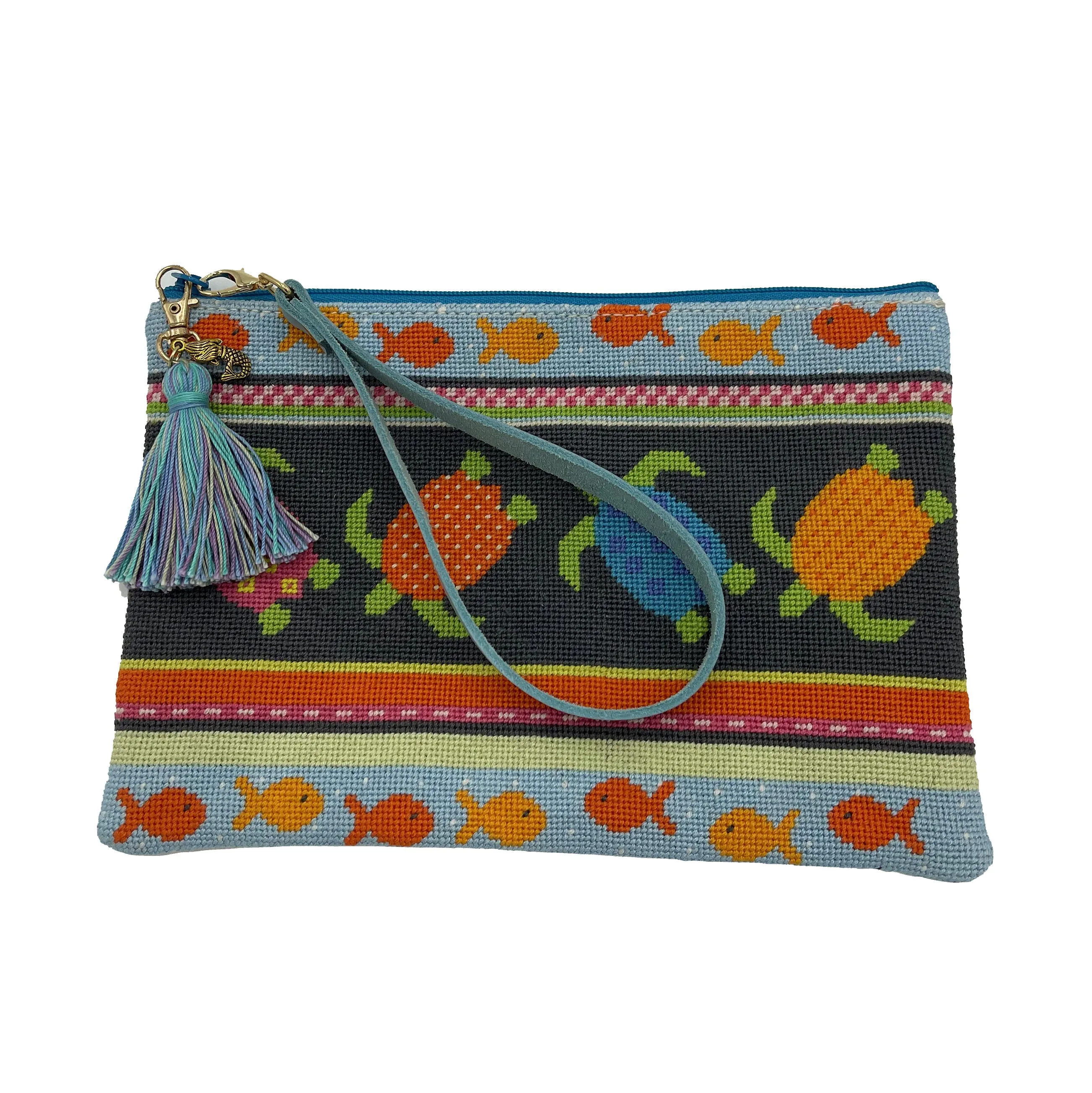 Sea Turtle Hand-stitched Needlepoint Clutch
