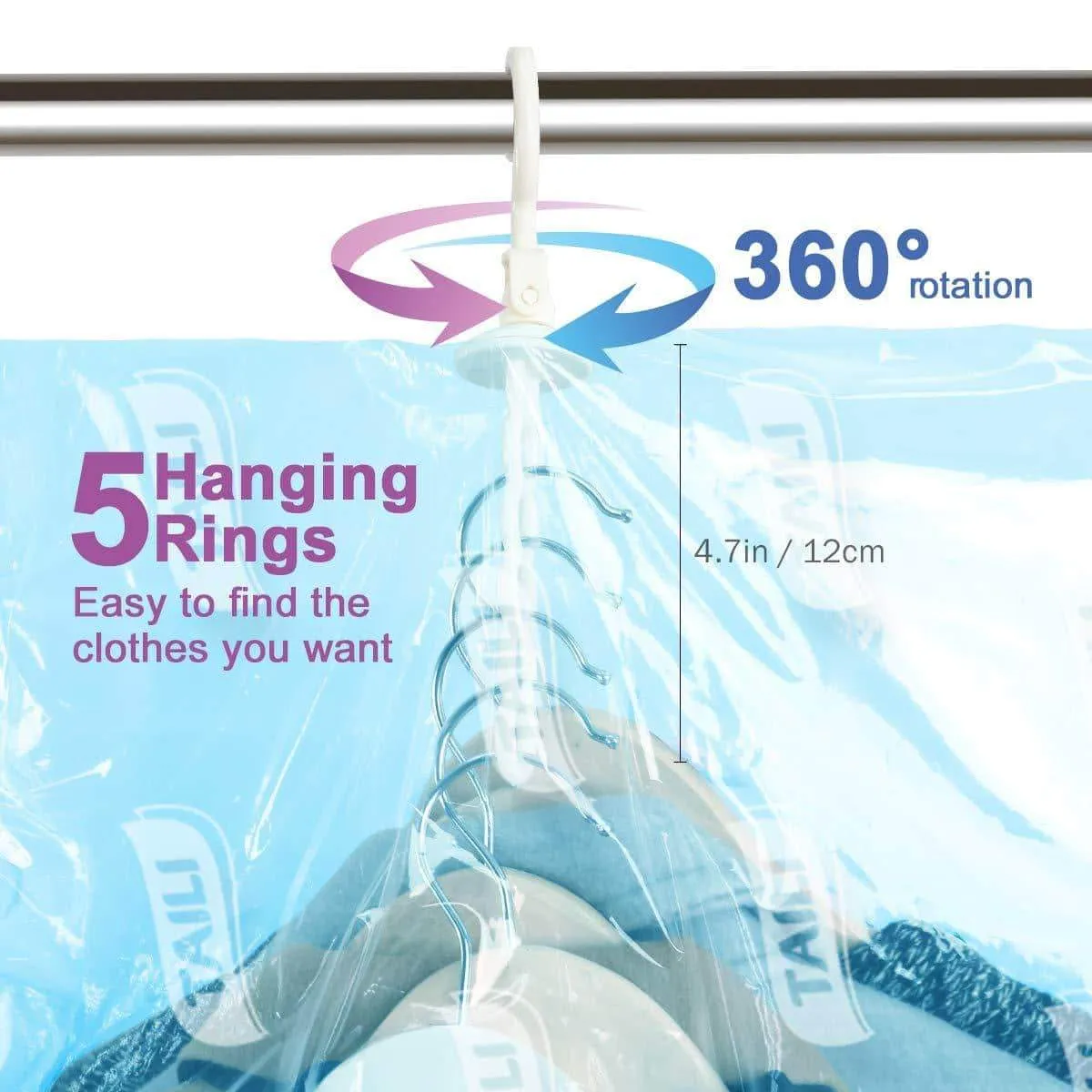 TAILI Hanging Vacuum Storage Bags for Clothes, Set of 4 Long 53x27.6 inches Space Saver Bags for Suits, Dress, Coats or Jackets, Vacuum Sealed Clothing Bags for Closet Organizer and Storage