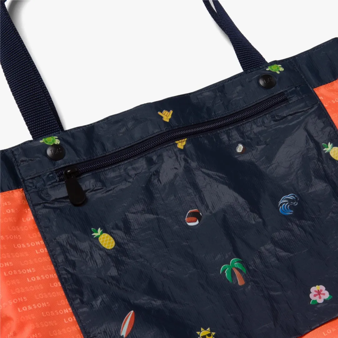 The Del Mar Packable Tote Small - Tyvek - Navy Hawaii Emoji