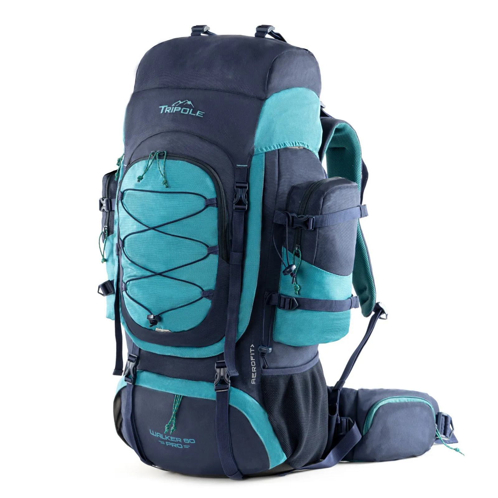 Tripole Walker Pro Metal Frame Rucksack with Rain Cover for Trekking & Travel | Front Opening | Laptop Sleeve | Men & Women | 5 Year Warranty | 80 Litre | Blue