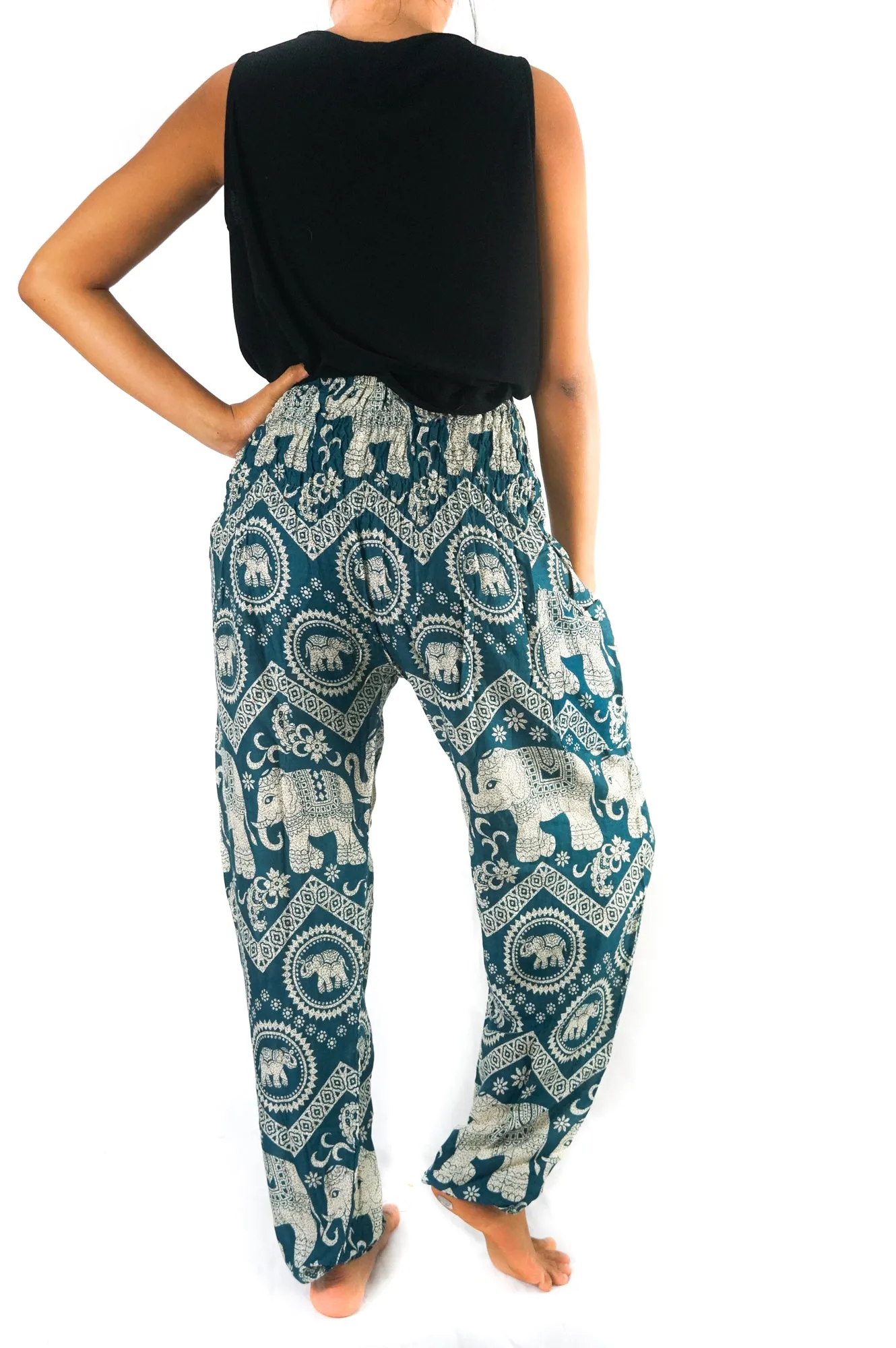 Unisex Bohemian Elephant Lattice Print Harem Pants- Teal