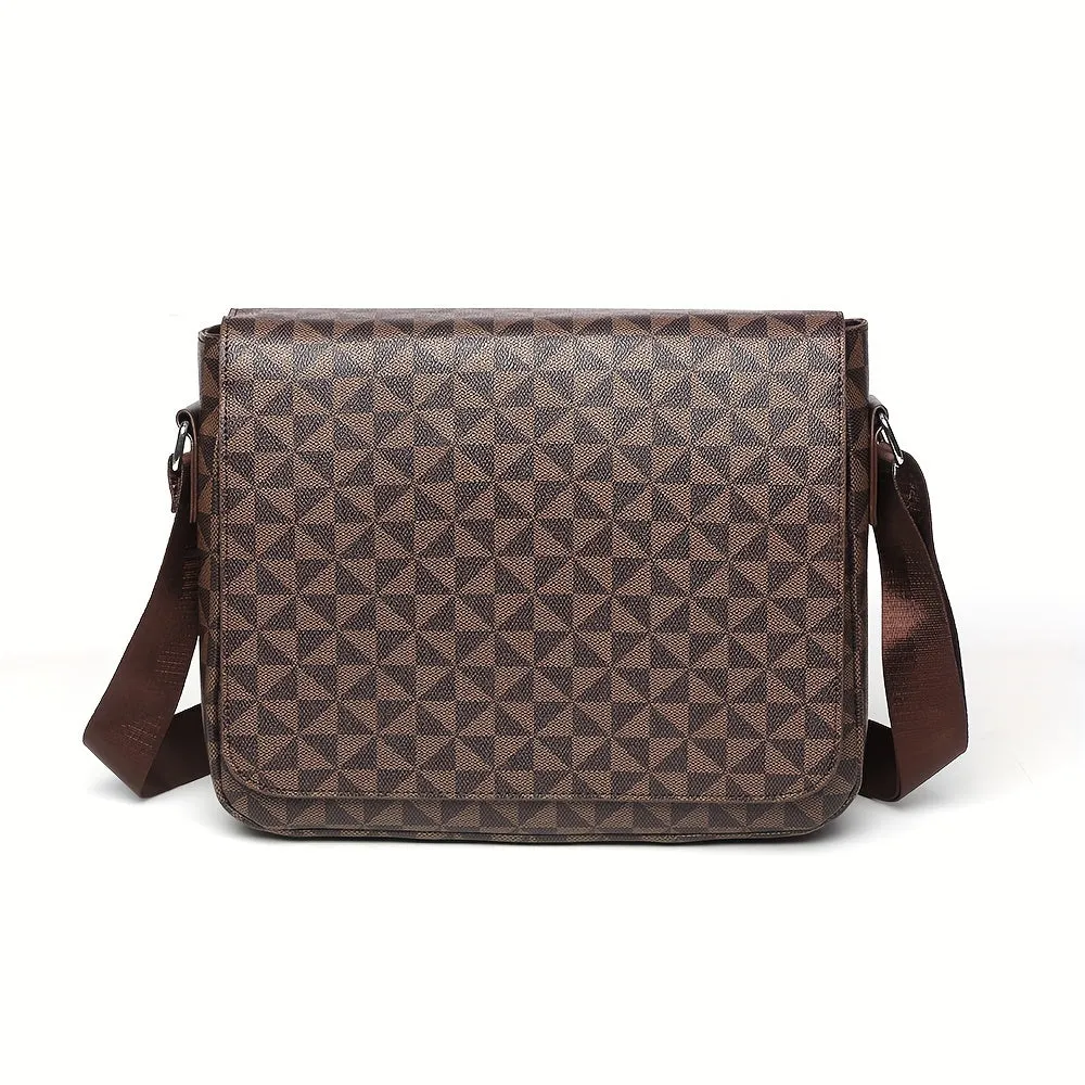 Vintage Geometric Pattern Messenger Bag Business Flap Shoulder Bag